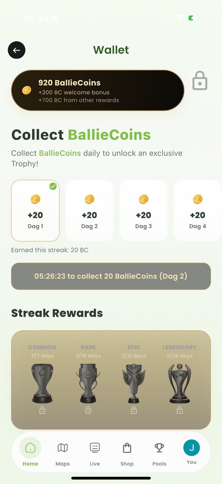 Ballie Coins app-scherm